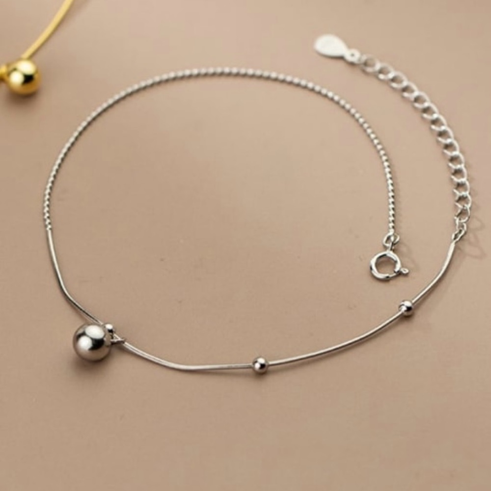 925 Sterling Silver Round Minimalist Bead Anklet E14-2832